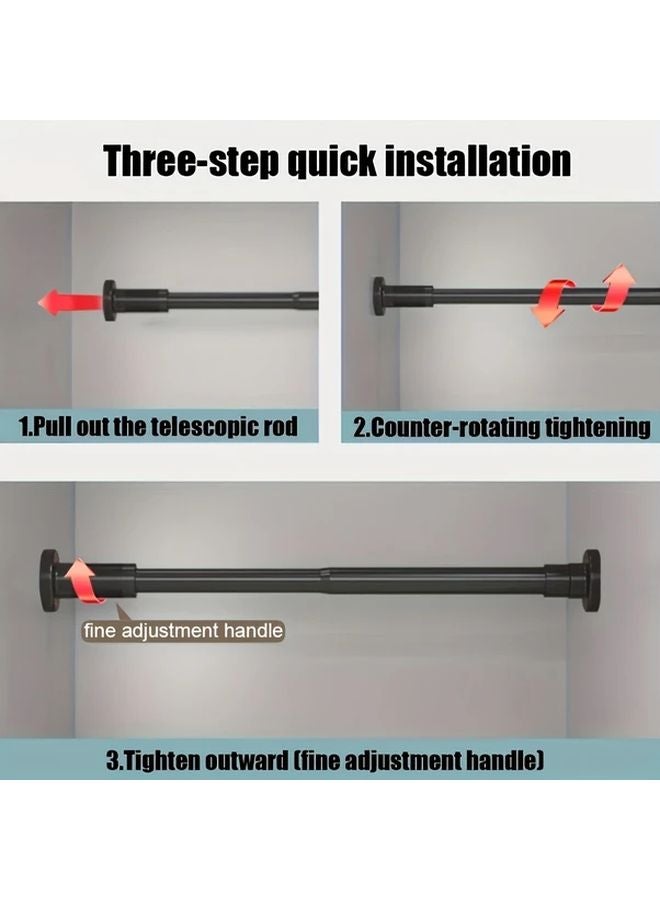 Adjustable No Drill Telescopic Rod Iron Black 85 165cm Closet Cabinet Support Bar - Image 4